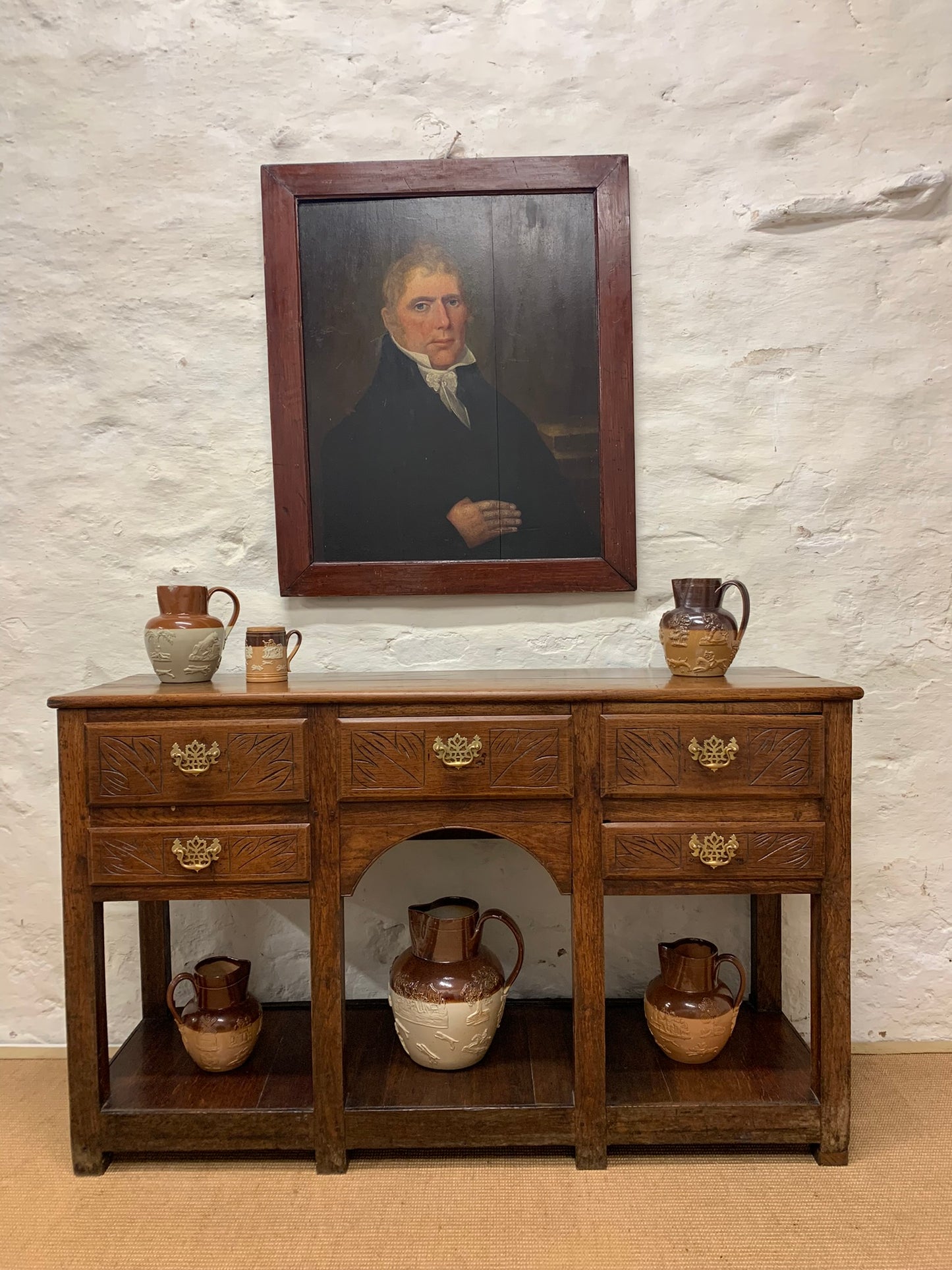 Antique Oak Potboard Server Ca 1840