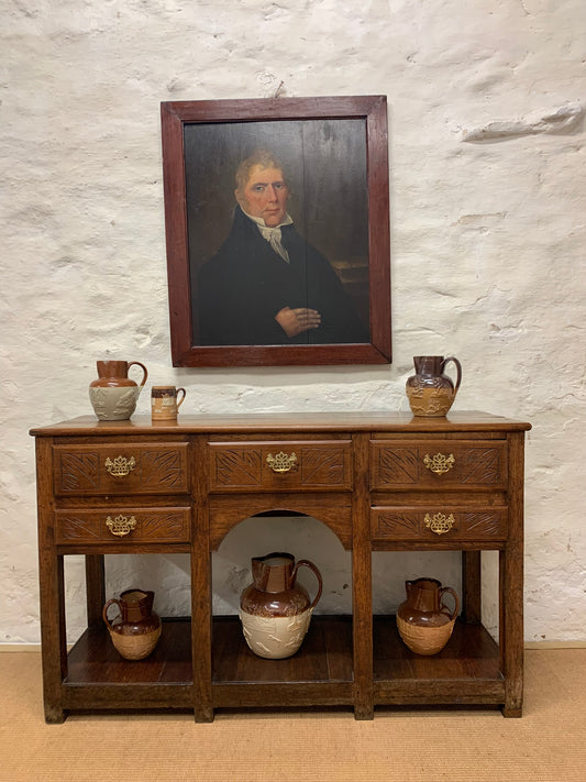 Antique Oak Potboard Server Ca 1840