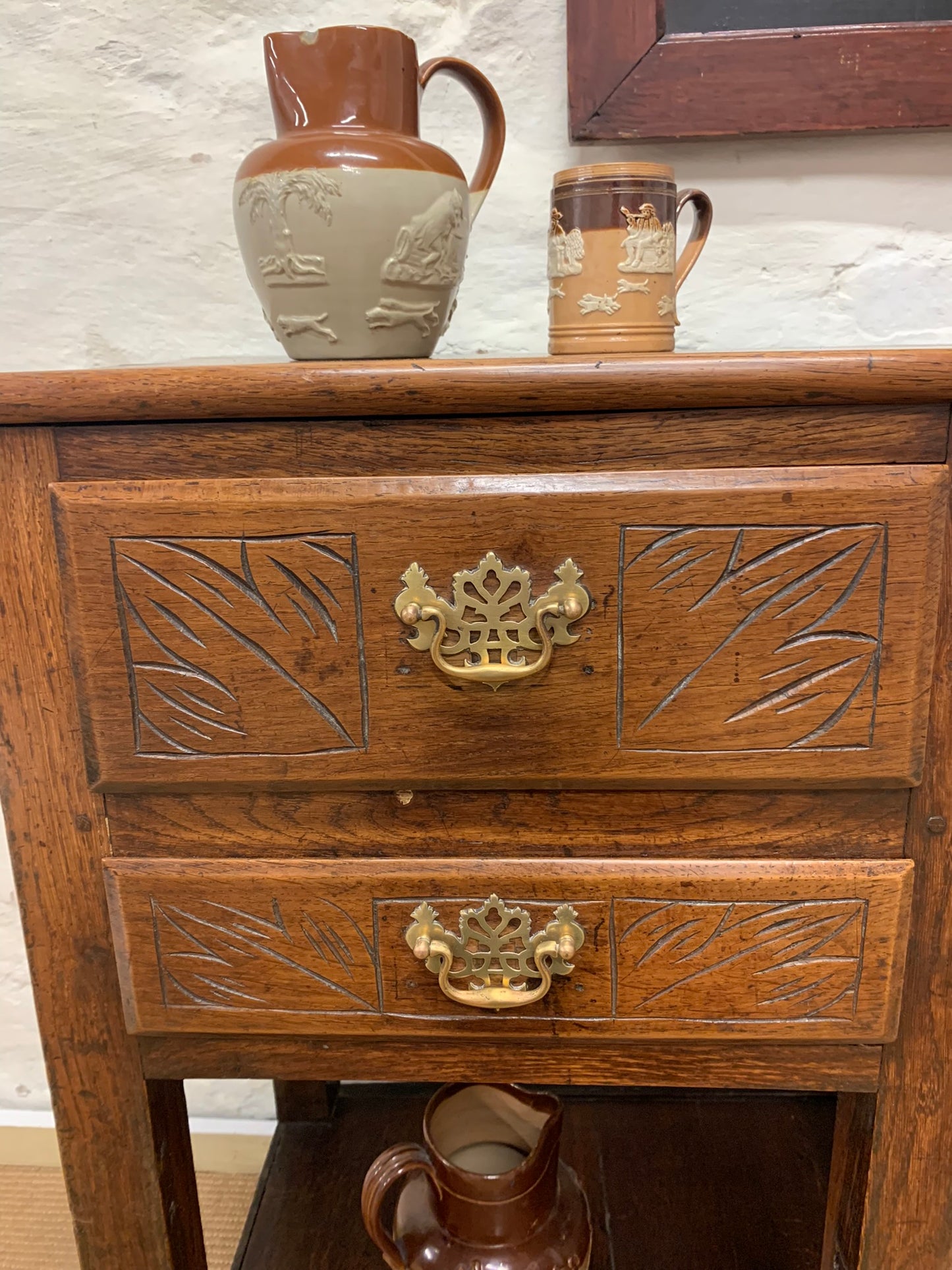 Antique Oak Potboard Server Ca 1840