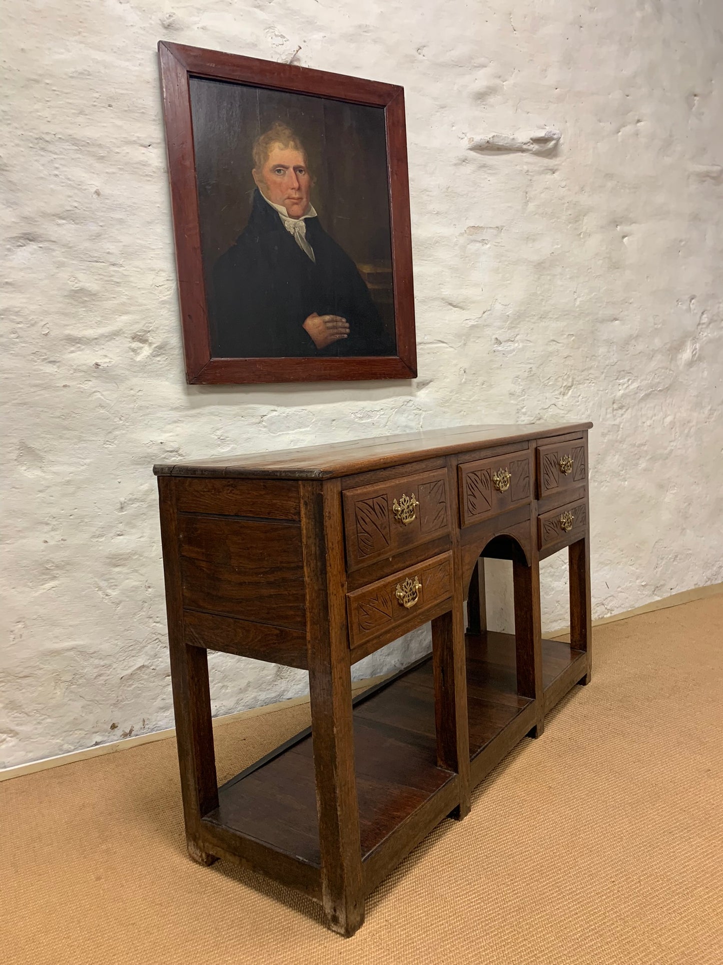 Antique Oak Potboard Server Ca 1840