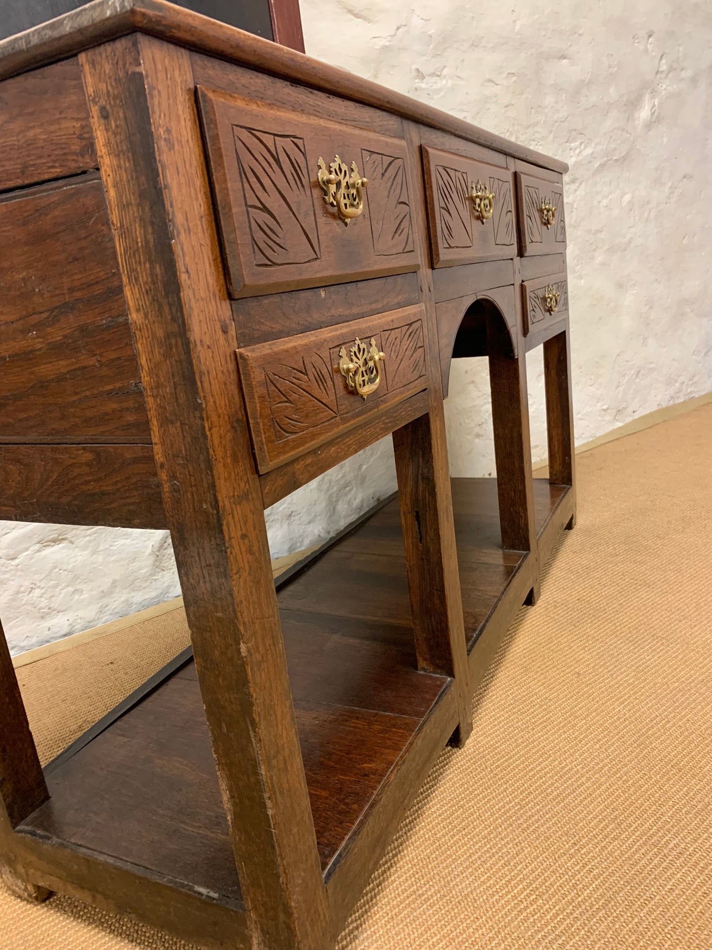 Antique Oak Potboard Server Ca 1840
