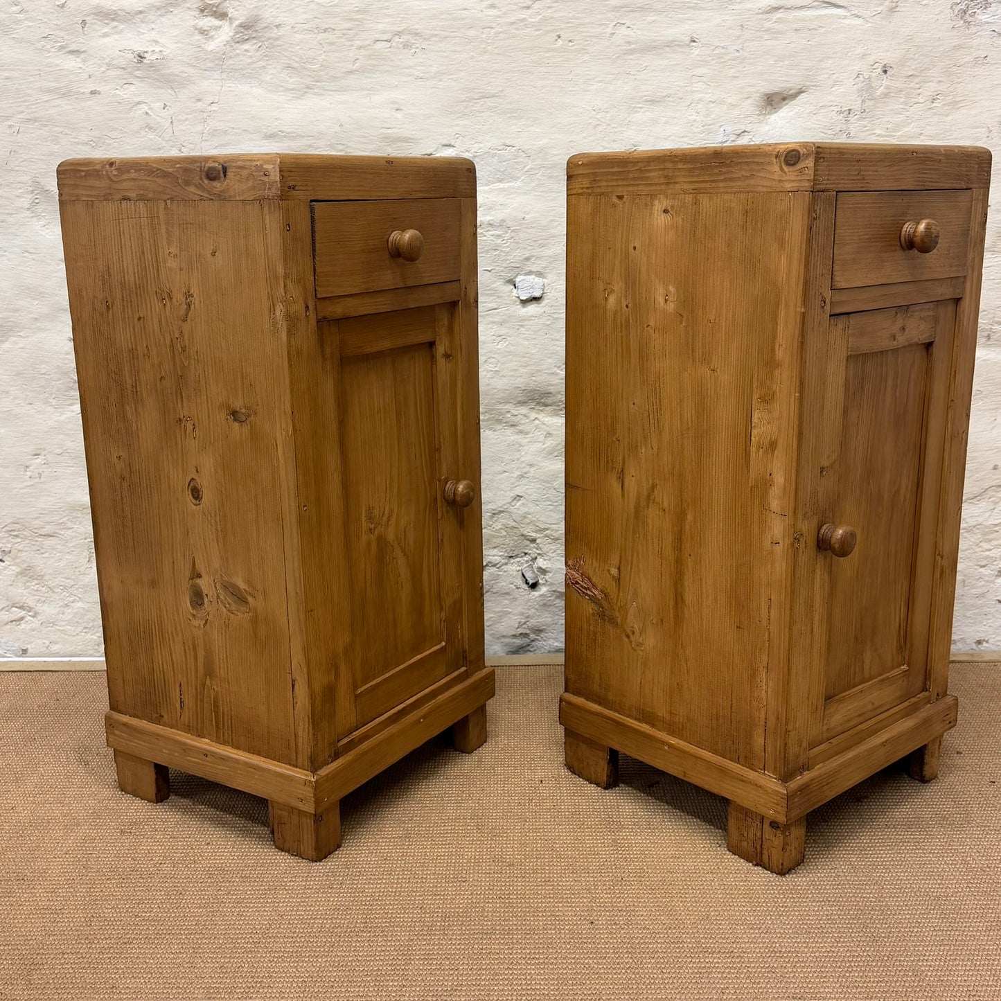 Pair of Antique Pine Bedside Cabinets Ca 1900