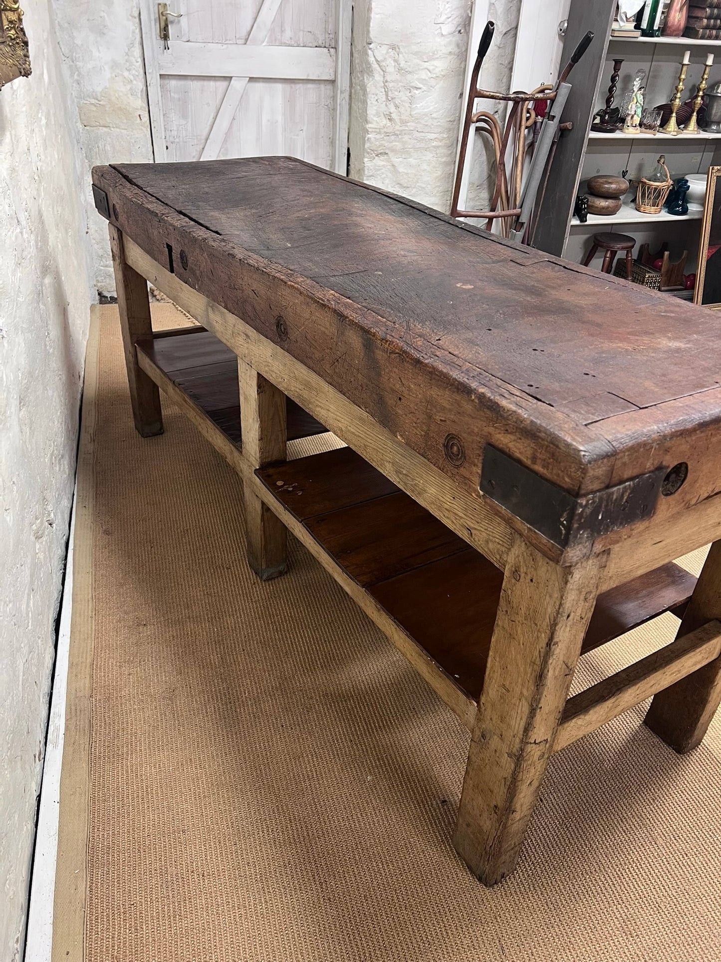 Antique Chopping Block Work Table Server