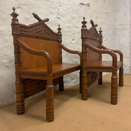 Pair of  Pine Faux Bamboo Benches