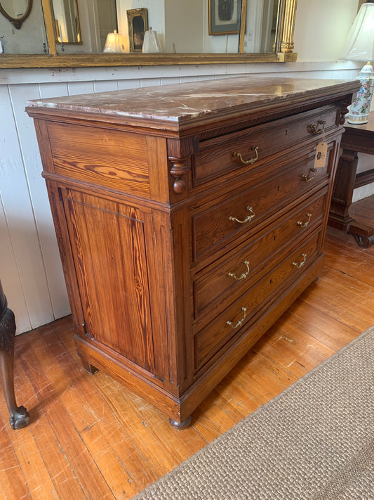 Antique French Pine Chest with Marble Top