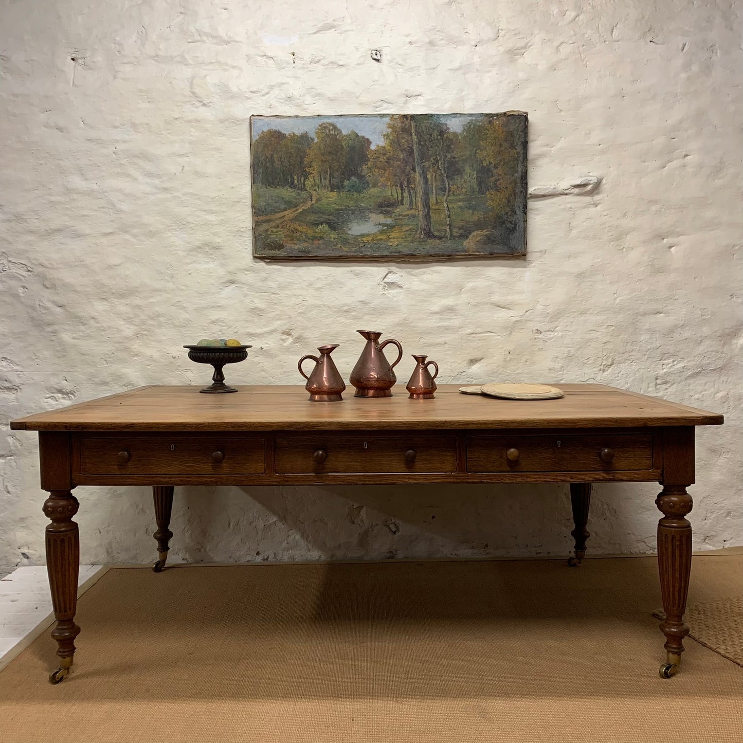 Antique Pine and Oak Library Table