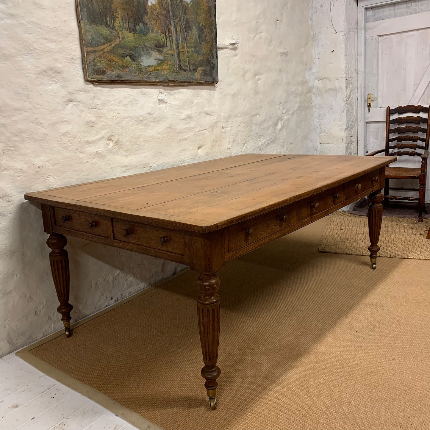 Antique Pine and Oak Library Table