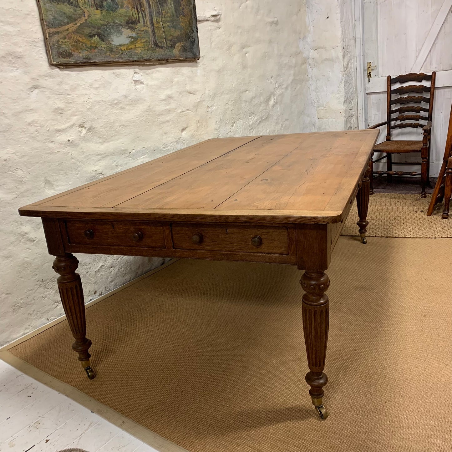 Antique Pine and Oak Library Table