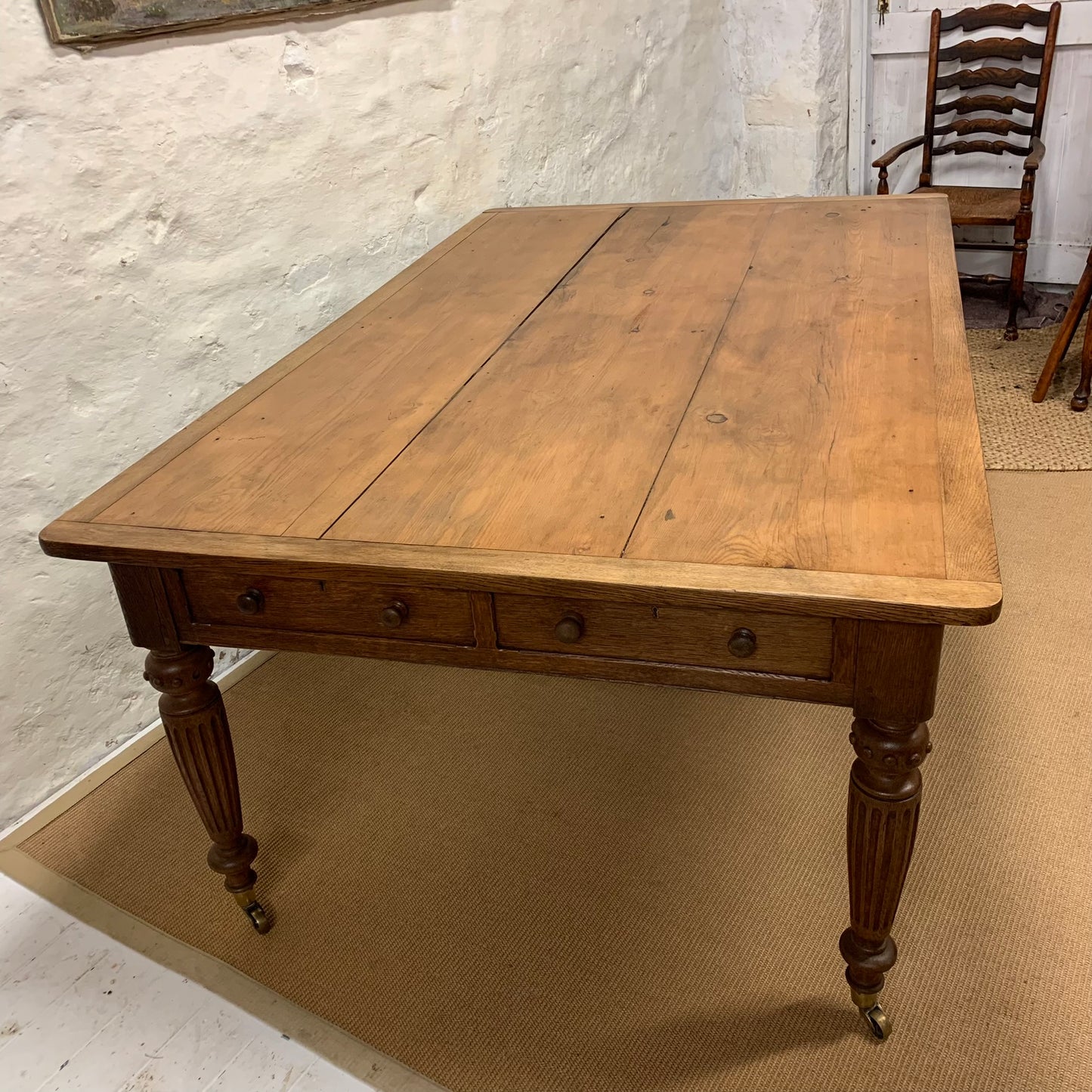 Antique Pine and Oak Library Table