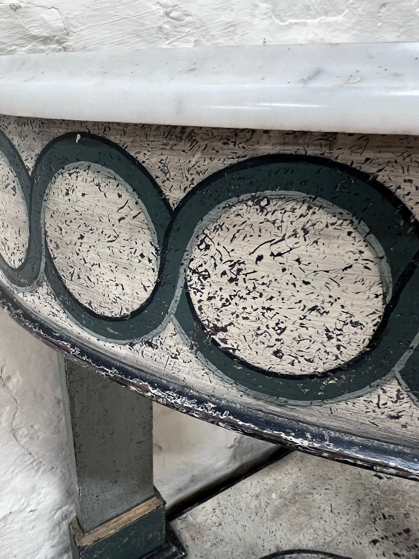 Antique Demi Lune Side Table with Marble Top