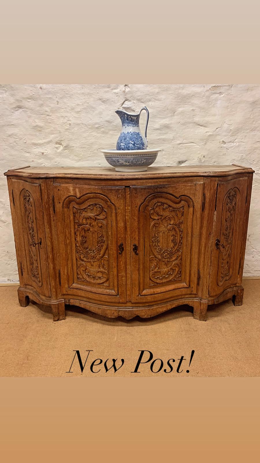 Italian Carved Oak Commode/ Buffet Cabinet