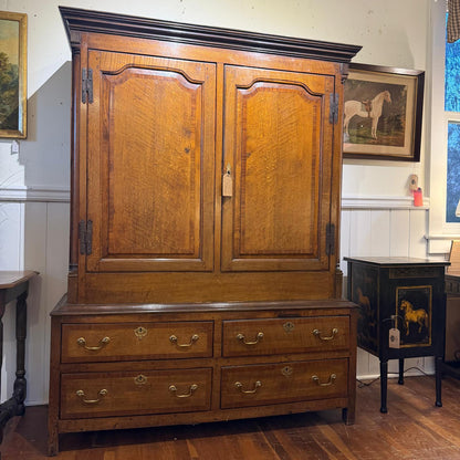 English Antique Oak Tack Cupboard Ca 1840