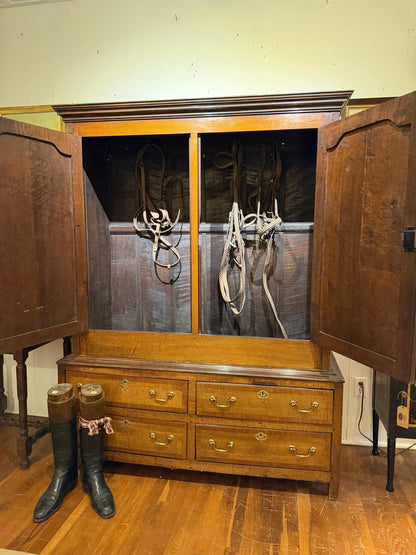 English Antique Oak Tack Cupboard Ca 1840