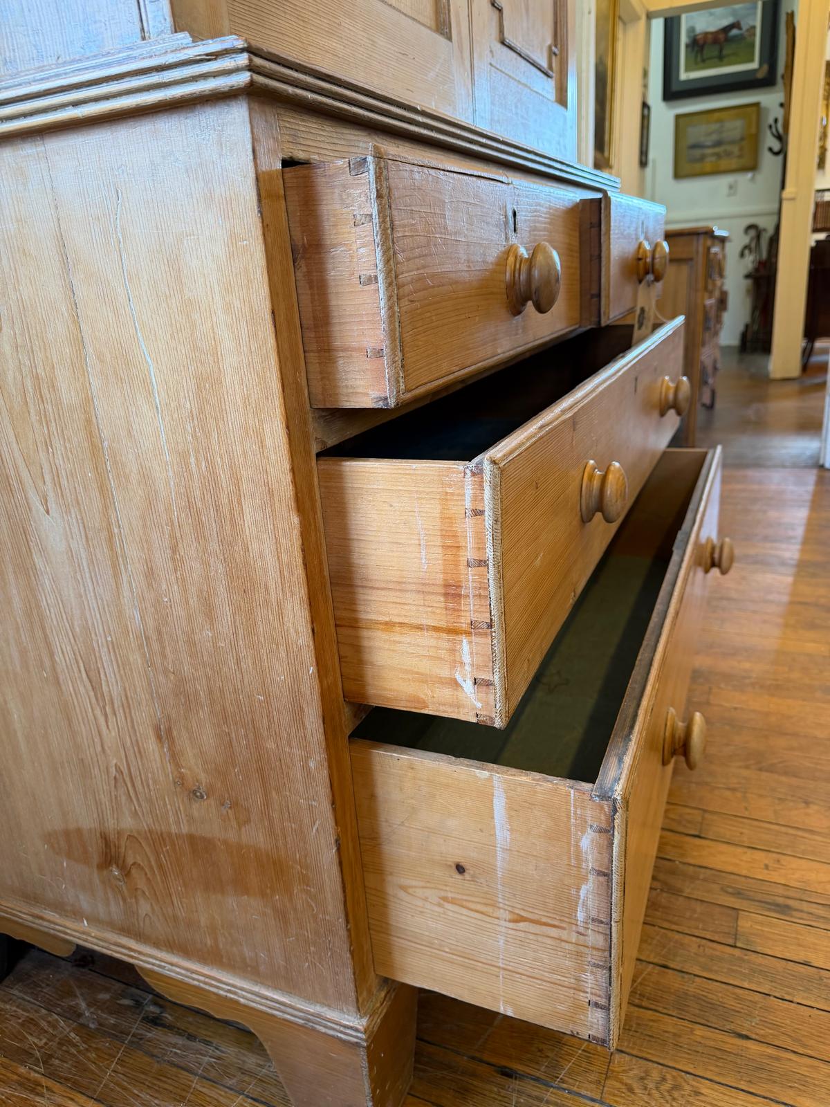 Antique Pine Linen Press Ca 1840