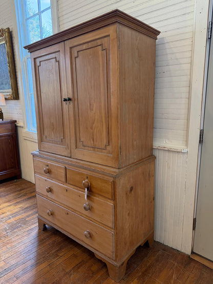 Antique Pine Linen Press Ca 1840