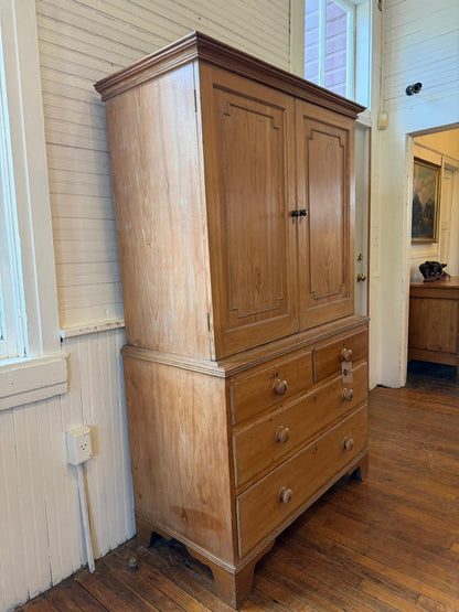 Antique Pine Linen Press Ca 1840