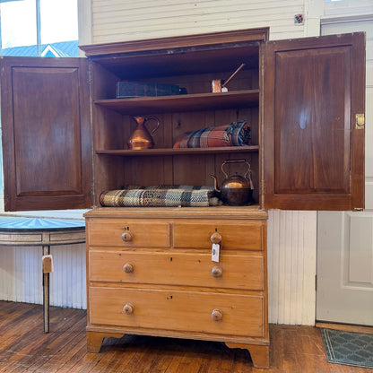 Antique Pine Linen Press Ca 1840