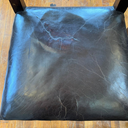 Set  of 8 French  Oak and Leather Chairs