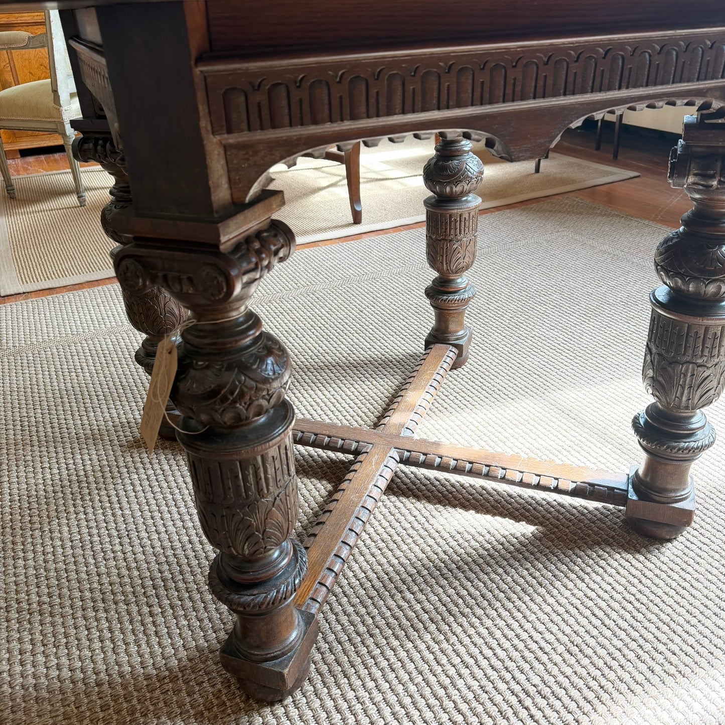 Antique Carved Oak Library Table Ca 1880