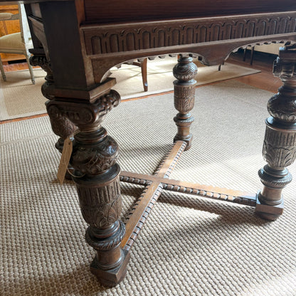 Antique Carved Oak Library Table Ca 1880