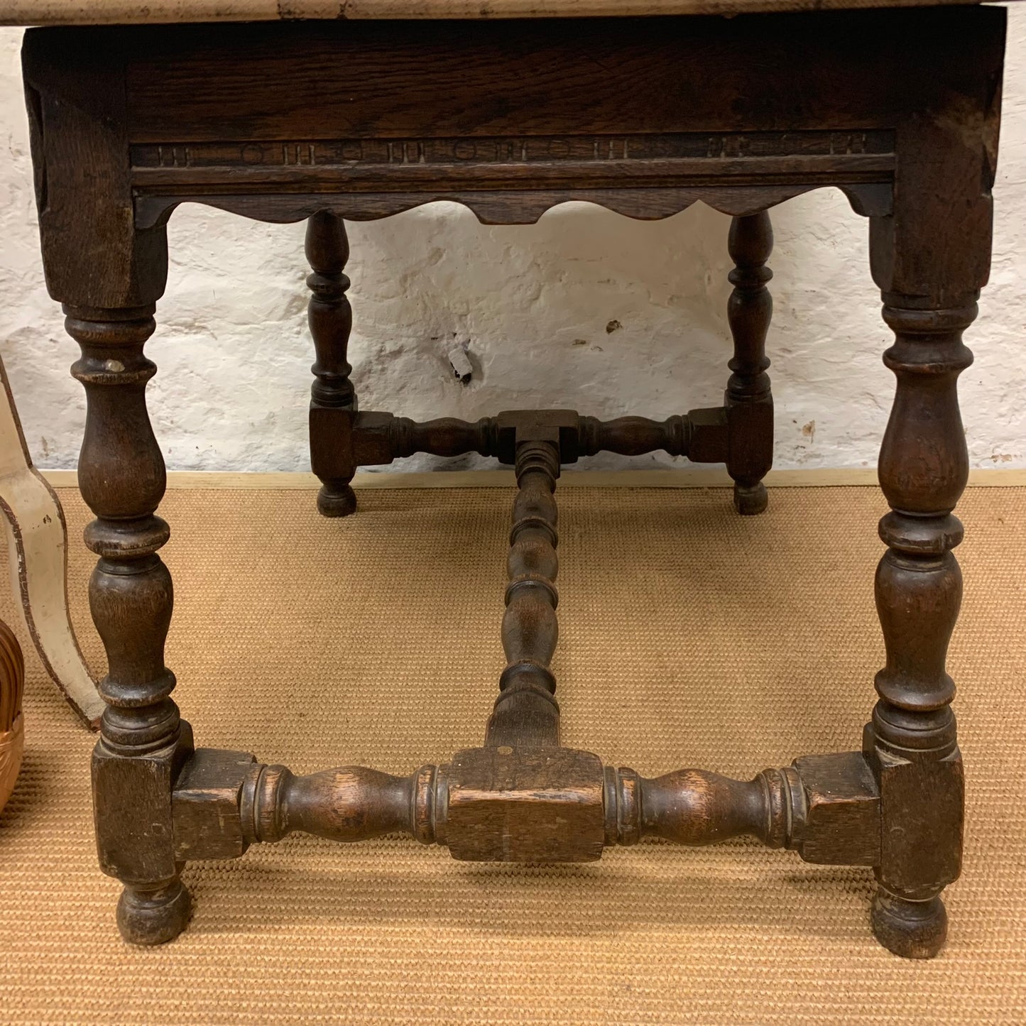 Oak stretcher-base side table