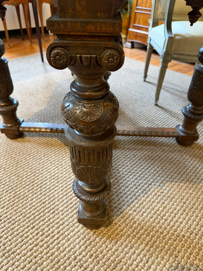 Antique Carved Oak Library Table Ca 1880