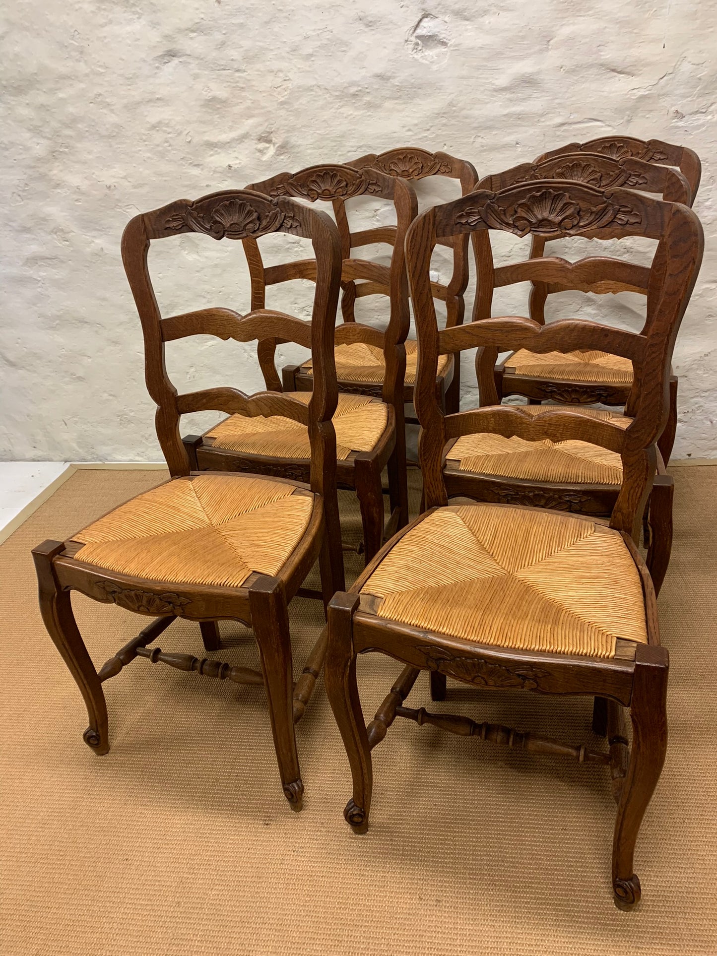 Set of 6 French Oak Ladder back Chairs