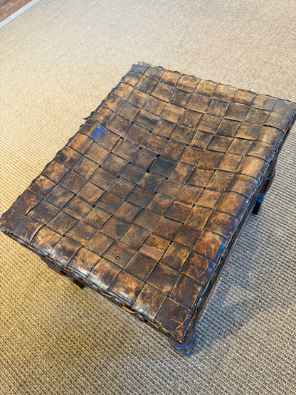 Antique Stool with Leather Strap Seat