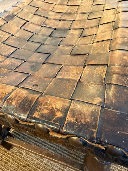 Antique Stool with Leather Strap Seat