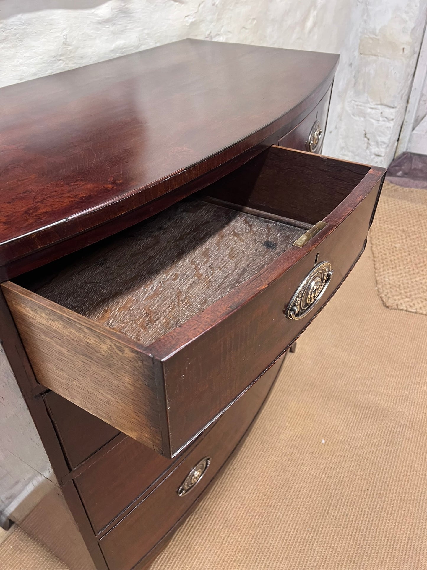 Antique Mahogany Bow Front Chest Ca 1860