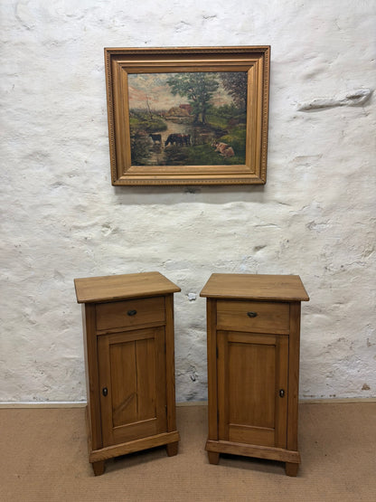 Pair of Antique Pine Bedside Cabinets Ca 1900