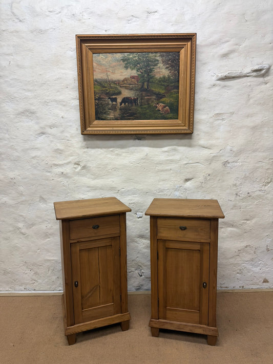 Pair of Antique Pine Bedside Cabinets Ca 1900