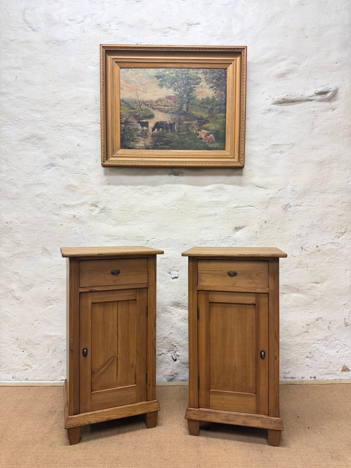 Pair of Antique Pine Bedside Cabinets Ca 1900