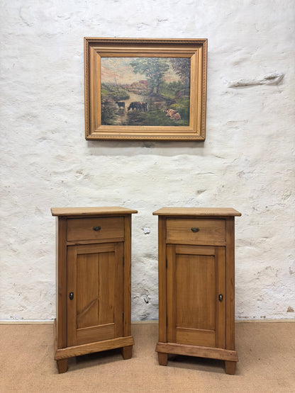 Pair of Antique Pine Bedside Cabinets Ca 1900
