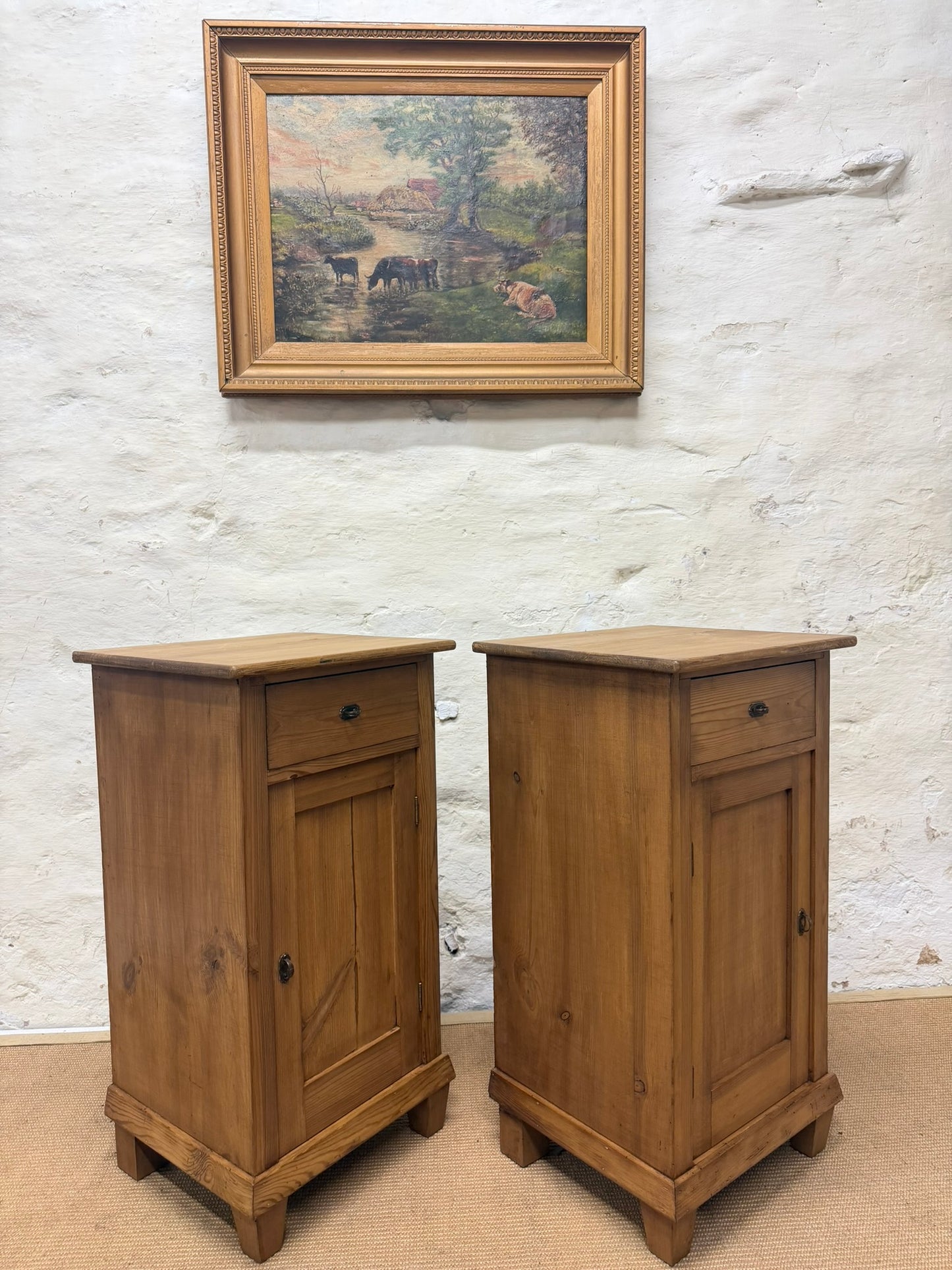 Pair of Antique Pine Bedside Cabinets Ca 1900