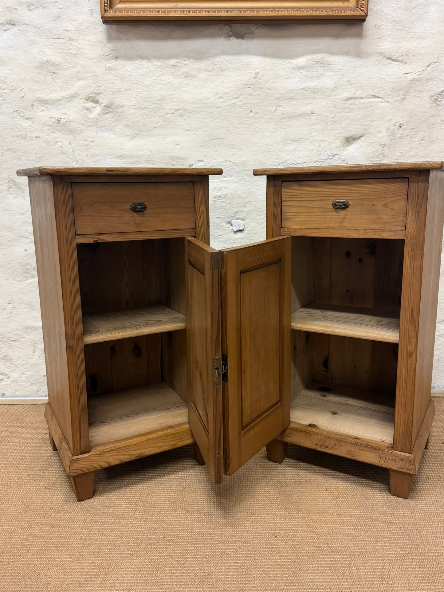 Pair of Antique Pine Bedside Cabinets Ca 1900