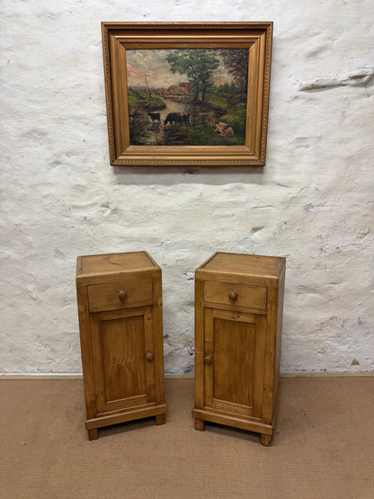 Pair of Antique Pine Bedside Cabinets Ca 1900