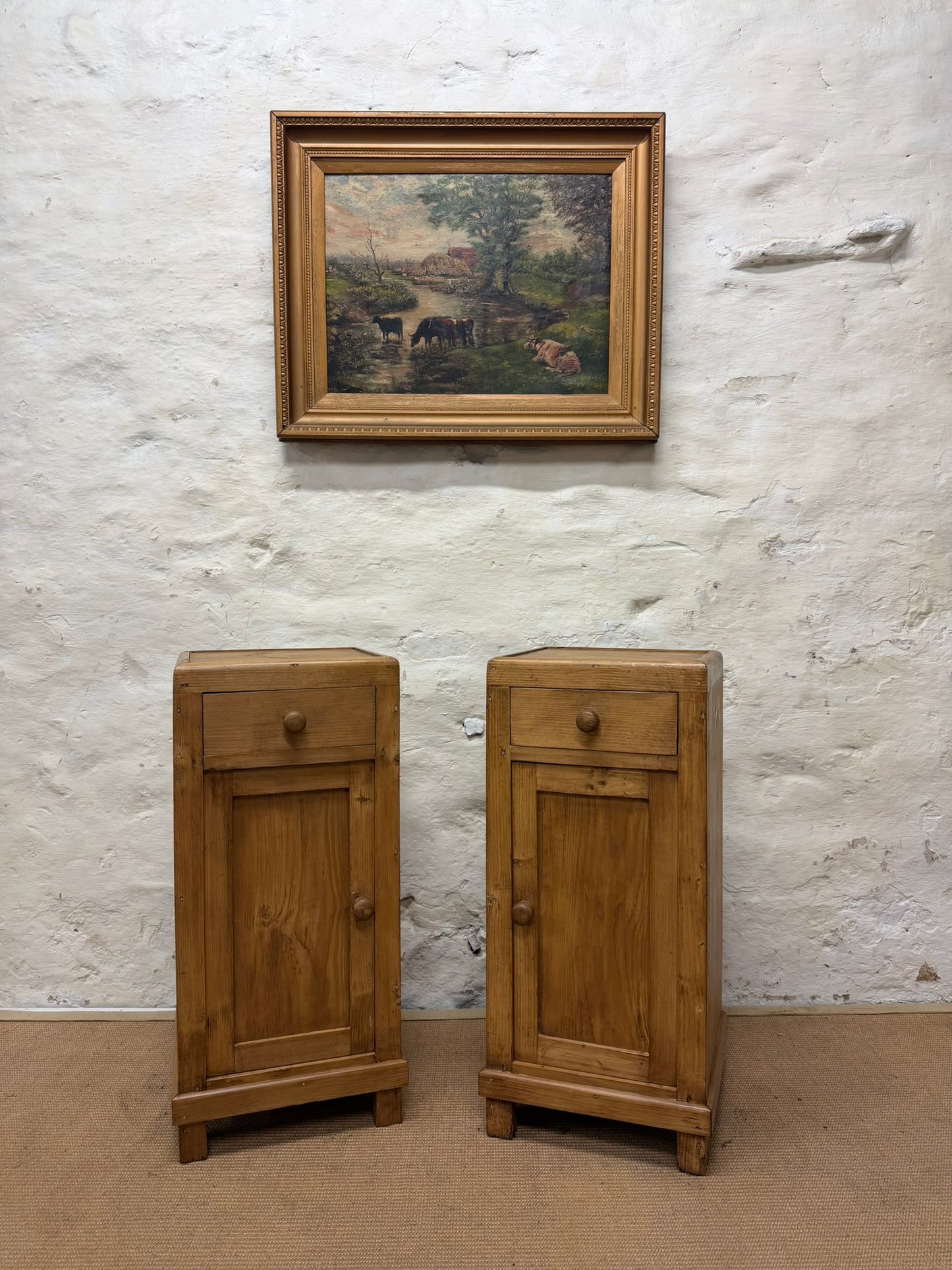 Pair of Antique Pine Bedside Cabinets Ca 1900