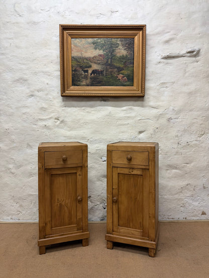 Pair of Antique Pine Bedside Cabinets Ca 1900