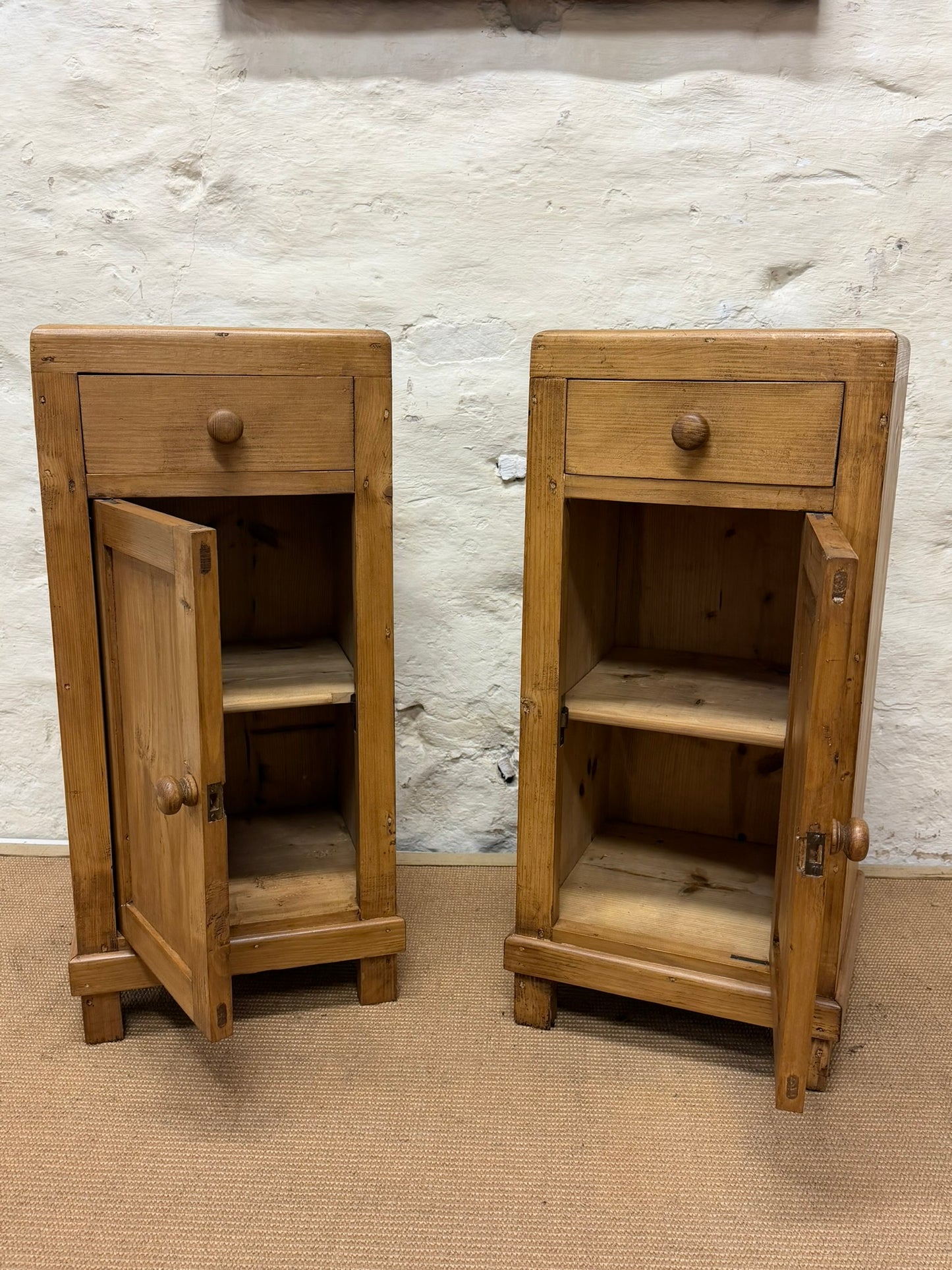 Pair of Antique Pine Bedside Cabinets Ca 1900