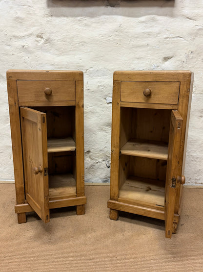 Pair of Antique Pine Bedside Cabinets Ca 1900