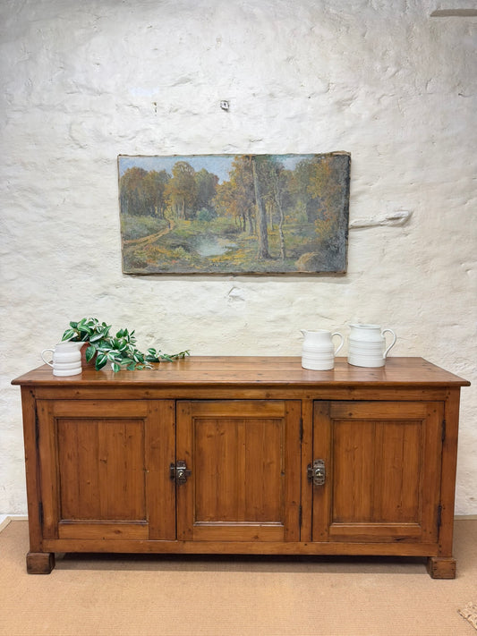 Antique Pine 3 Door Cupboard / Buffet Ca 1880