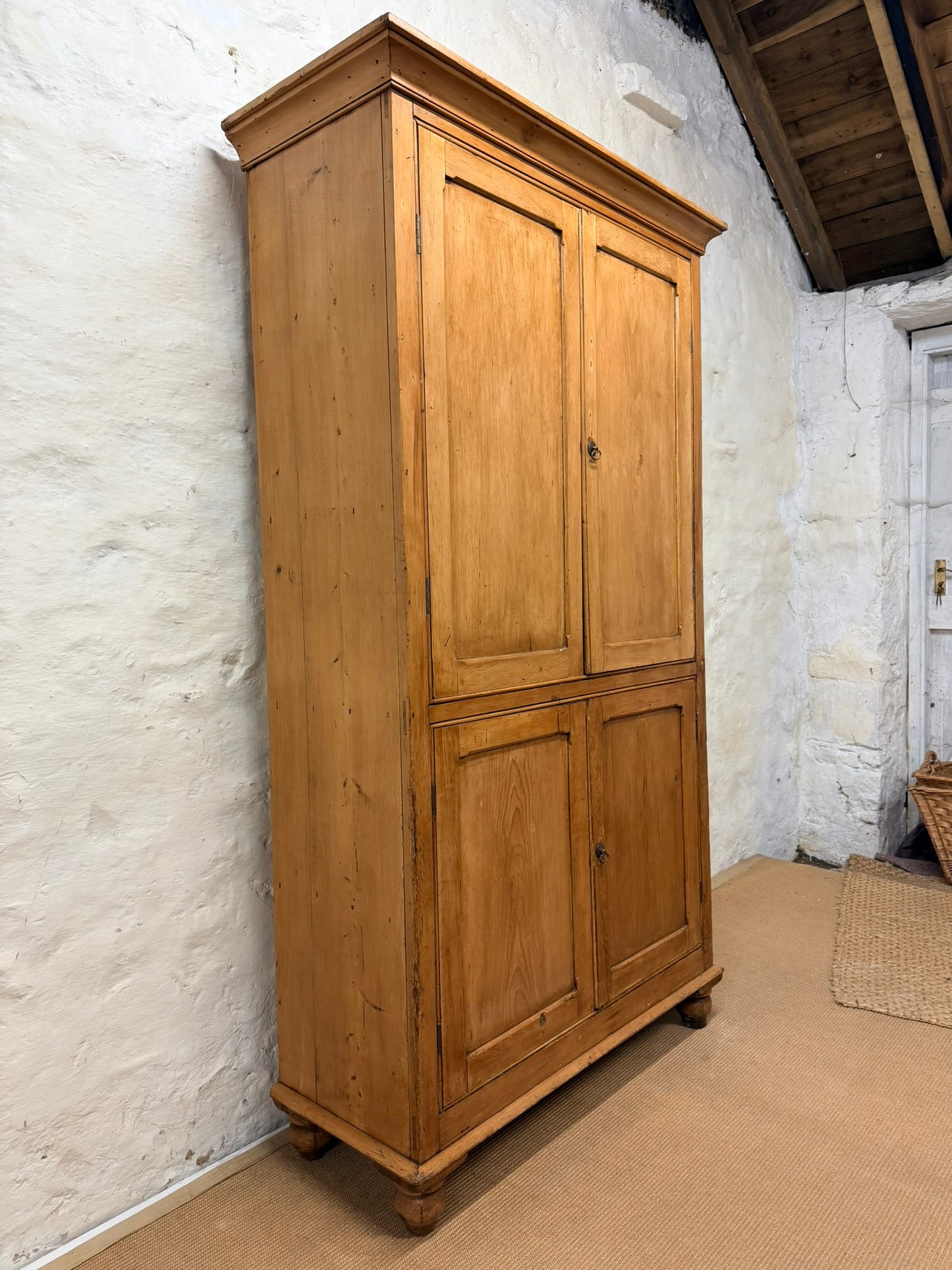 English Antique Pine Housekeepers Cupboard Ca 1860