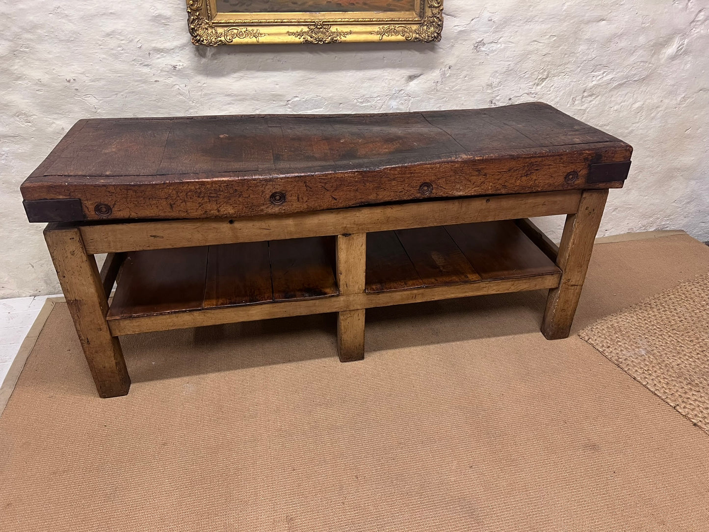 Antique Chopping Block Work Table  Server