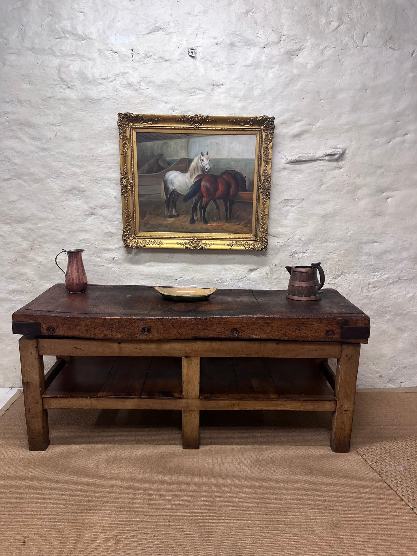 Antique Chopping Block Work Table  Server