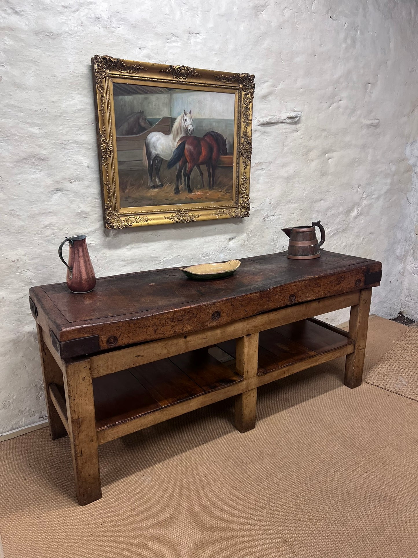 Antique Chopping Block Work Table  Server