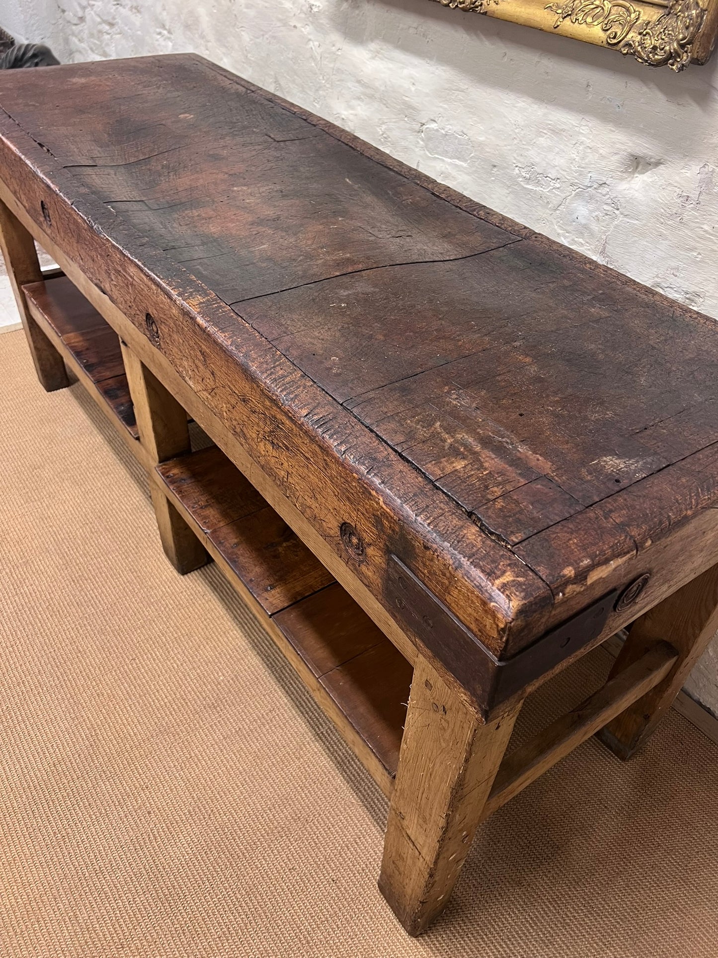 Antique Chopping Block Work Table  Server