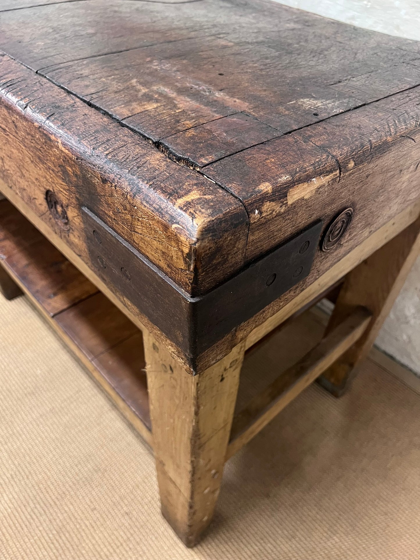 Antique Chopping Block Work Table  Server