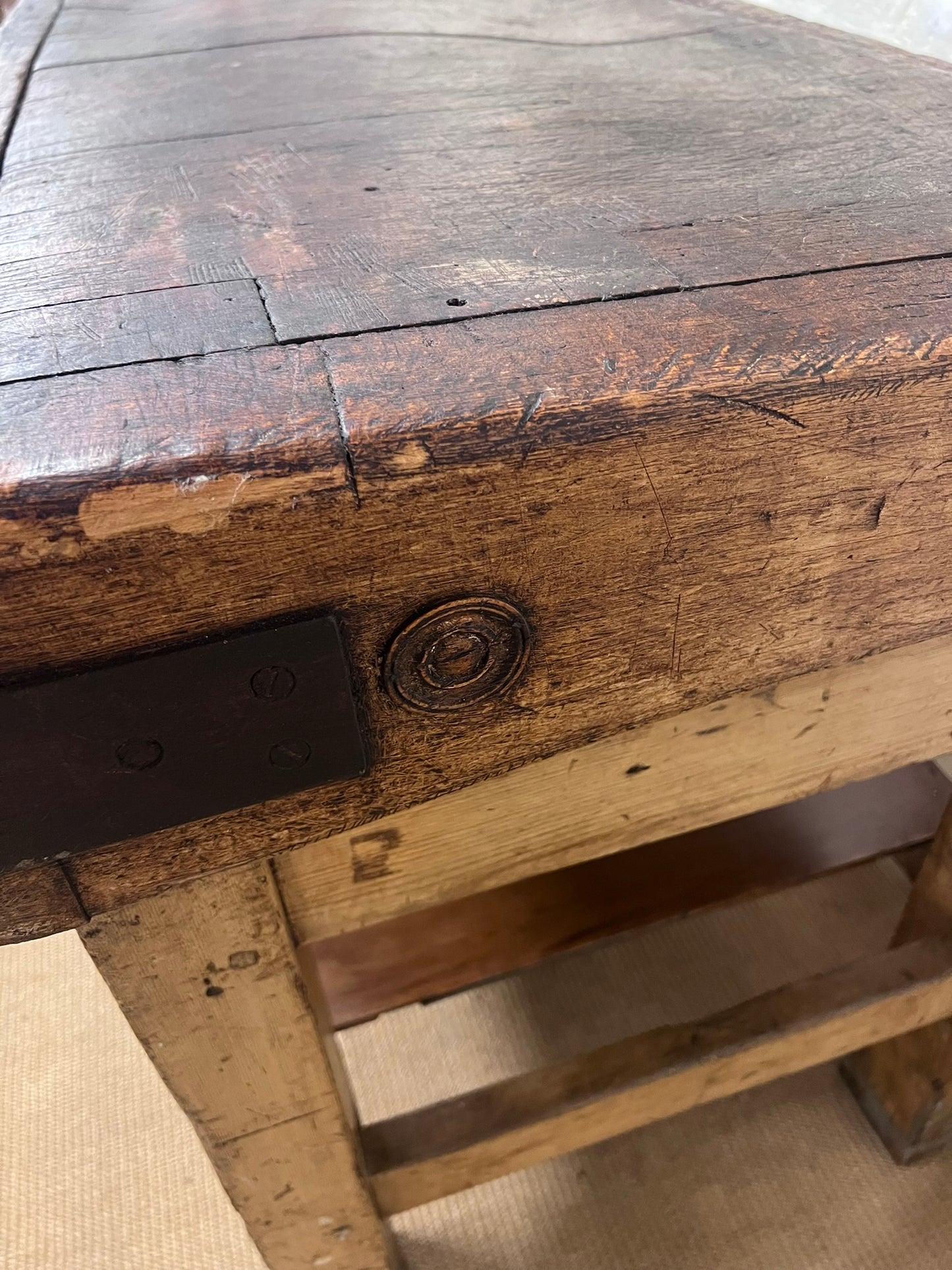 Antique Chopping Block Work Table  Server