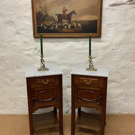 Pair of Antique French Oak Bedside Cabinets